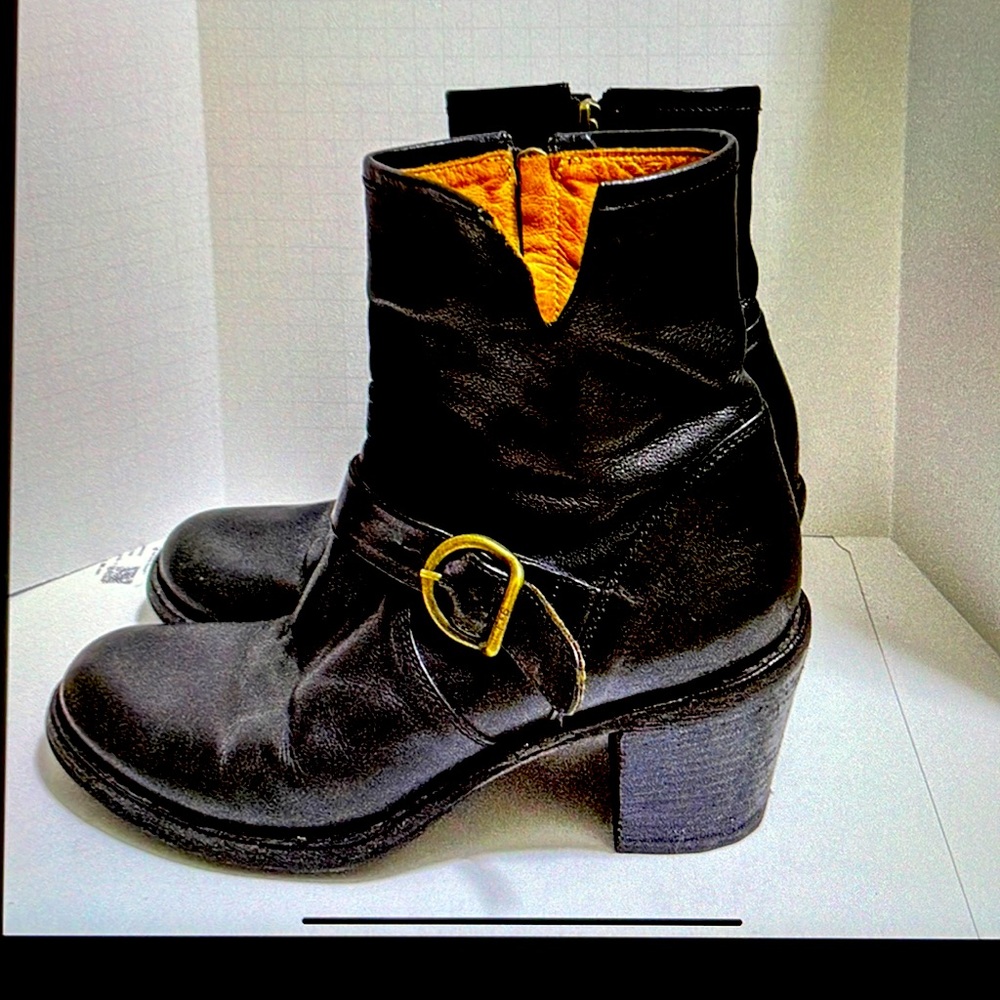 Fiorentini + Baker Biker Moto Heeled Ankle Boots Buckle Black leather Size 40